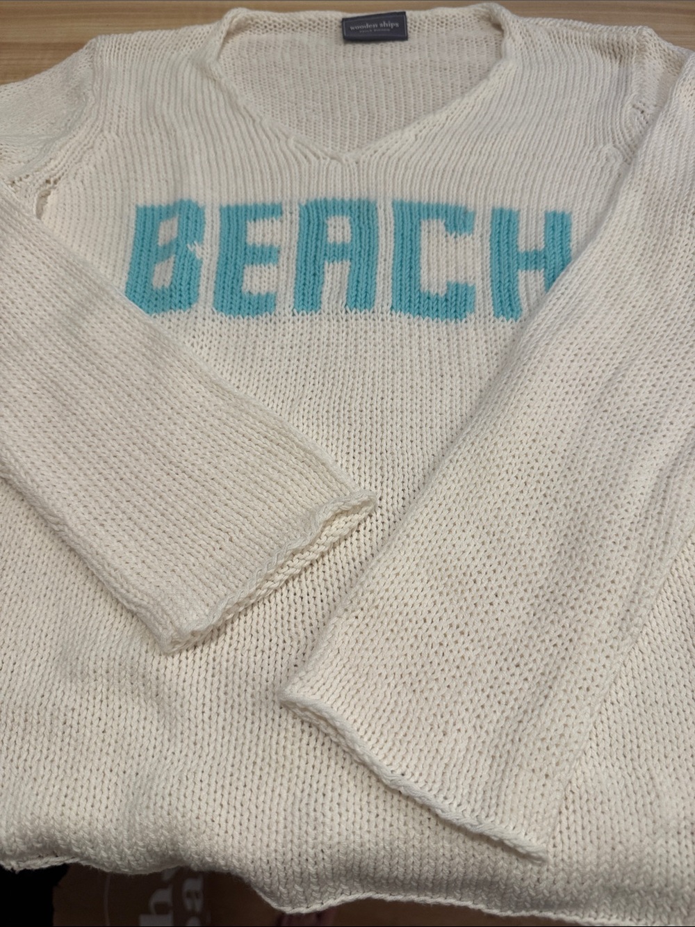 Wooden Ships Cream Knit Sweater with Black Label